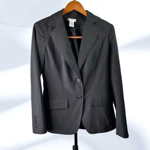 Worthington Womens Black Pinstripe Stretch Lined 2 Button Business Blazer Size 4 - Picture 1 of 8